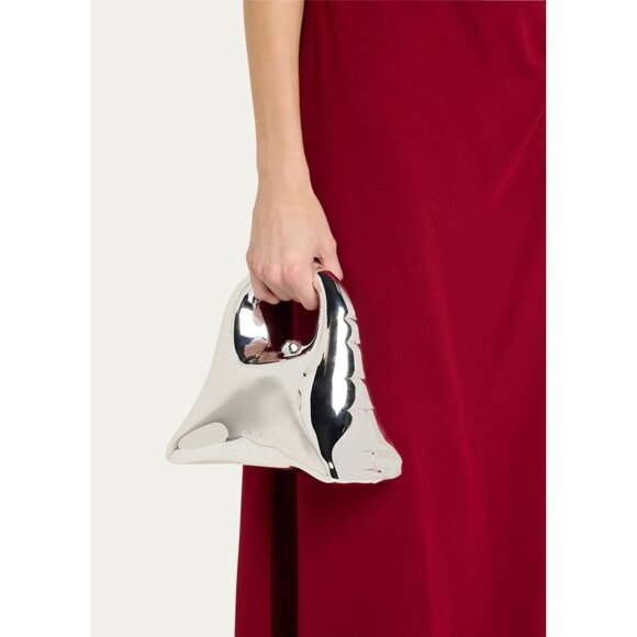 Cult Gaia Inara Top Handle in Shiny Silver New Mini Hand bag Shoulder Purse - Picture 1 of 17